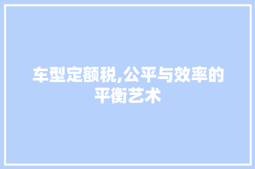 车型定额税,公平与效率的平衡艺术