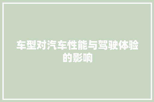 车型对汽车性能与驾驶体验的影响