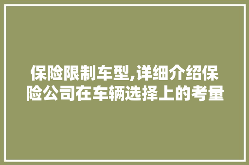 保险限制车型,详细介绍保险公司在车辆选择上的考量因素