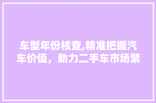 车型年份核查,精准把握汽车价值，助力二手车市场繁荣