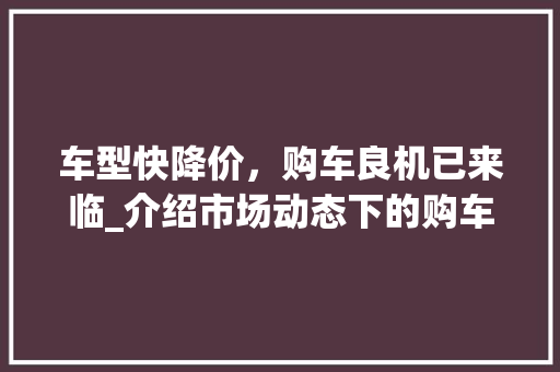 车型快降价，购车良机已来临_介绍市场动态下的购车步骤