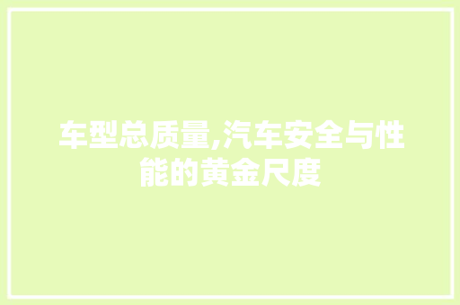 车型总质量,汽车安全与性能的黄金尺度