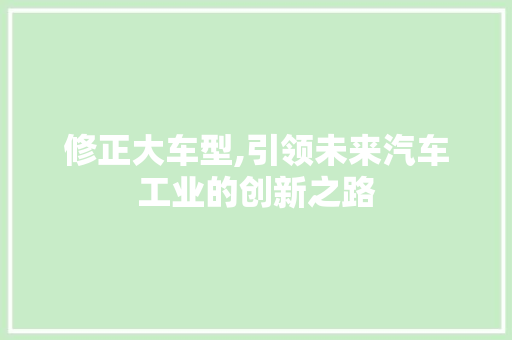修正大车型,引领未来汽车工业的创新之路