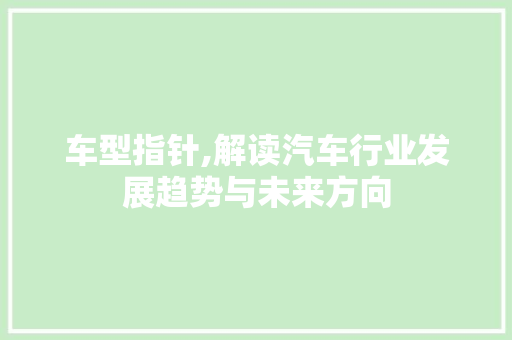 车型指针,解读汽车行业发展趋势与未来方向