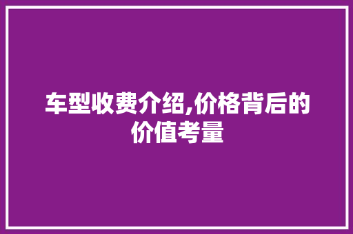 车型收费介绍,价格背后的价值考量