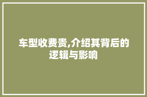 车型收费贵,介绍其背后的逻辑与影响