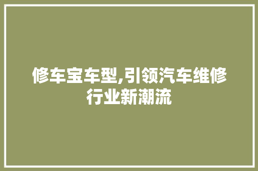 修车宝车型,引领汽车维修行业新潮流