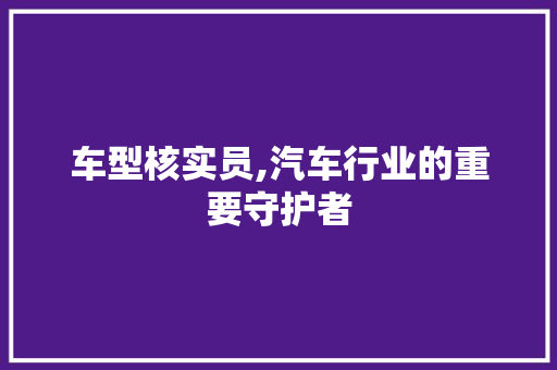 车型核实员,汽车行业的重要守护者