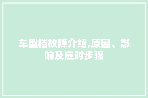 车型档故障介绍,原因、影响及应对步骤