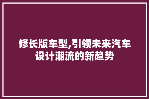 修长版车型,引领未来汽车设计潮流的新趋势