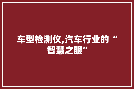 车型检测仪,汽车行业的“智慧之眼”