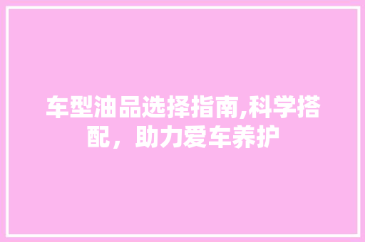 车型油品选择指南,科学搭配，助力爱车养护