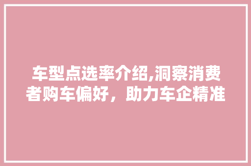 车型点选率介绍,洞察消费者购车偏好，助力车企精准营销