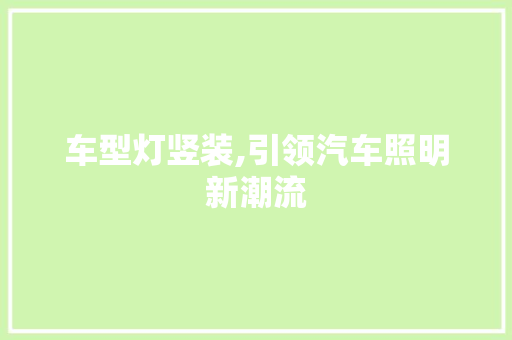 车型灯竖装,引领汽车照明新潮流