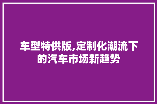 车型特供版,定制化潮流下的汽车市场新趋势