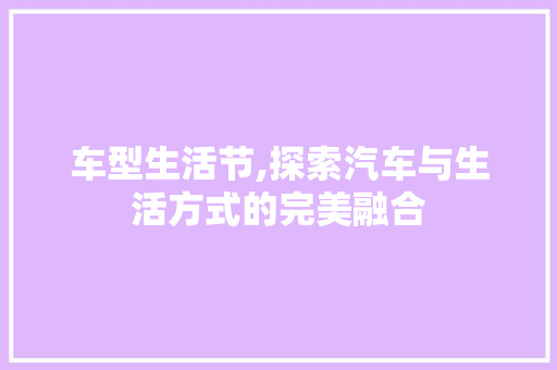 车型生活节,探索汽车与生活方式的完美融合