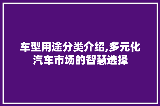 车型用途分类介绍,多元化汽车市场的智慧选择