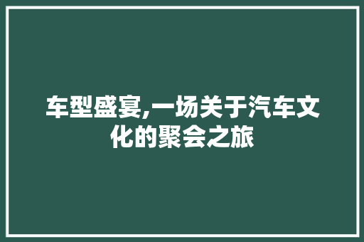 车型盛宴,一场关于汽车文化的聚会之旅