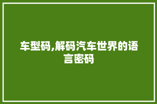 车型码,解码汽车世界的语言密码