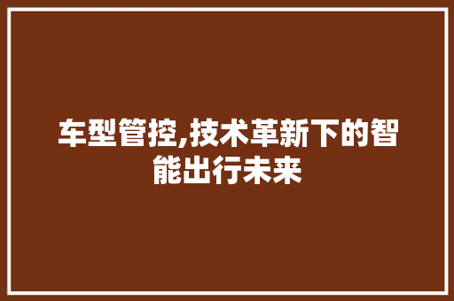 车型管控,技术革新下的智能出行未来