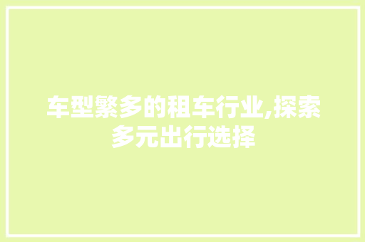 车型繁多的租车行业,探索多元出行选择