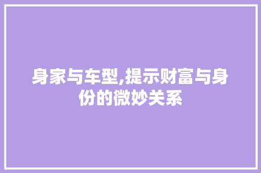 身家与车型,提示财富与身份的微妙关系