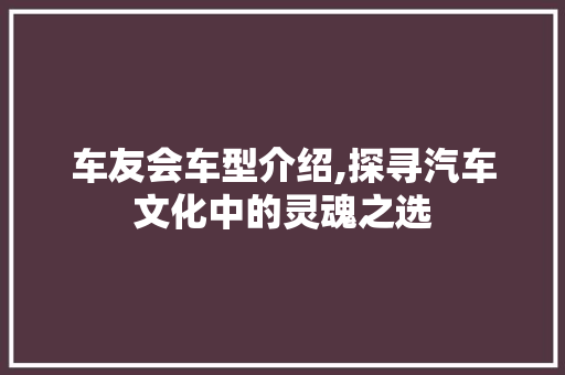 车友会车型介绍,探寻汽车文化中的灵魂之选