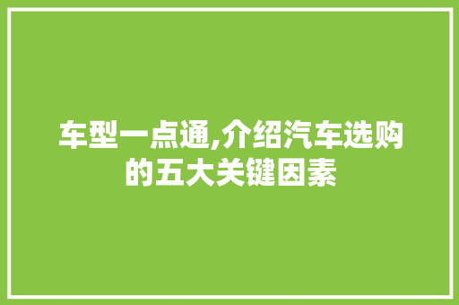 车型一点通,介绍汽车选购的五大关键因素