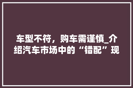 车型不符，购车需谨慎_介绍汽车市场中的“错配”现象