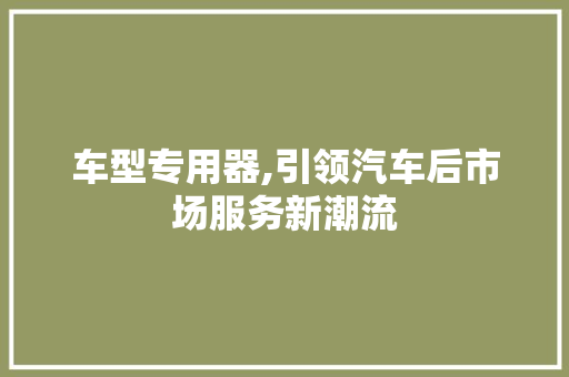 车型专用器,引领汽车后市场服务新潮流