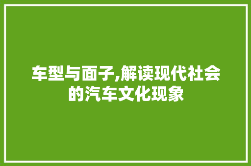车型与面子,解读现代社会的汽车文化现象