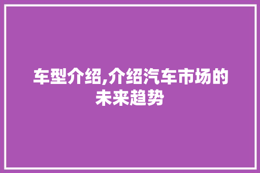 车型介绍,介绍汽车市场的未来趋势