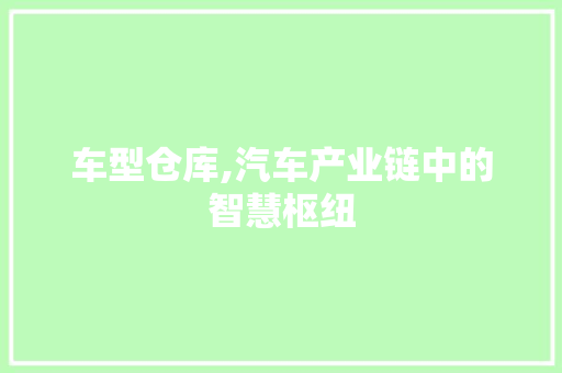 车型仓库,汽车产业链中的智慧枢纽