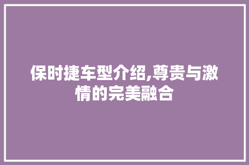 保时捷车型介绍,尊贵与激情的完美融合