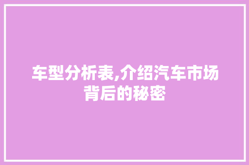 车型分析表,介绍汽车市场背后的秘密