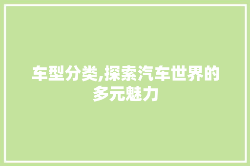 车型分类,探索汽车世界的多元魅力