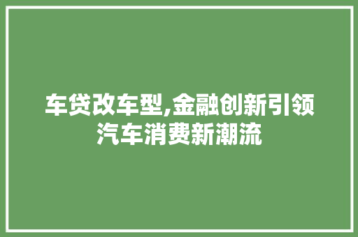 车贷改车型,金融创新引领汽车消费新潮流