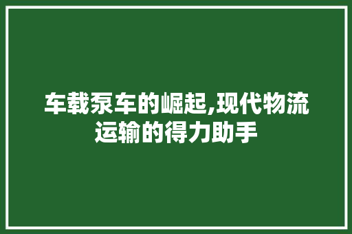 车载泵车的崛起,现代物流运输的得力助手