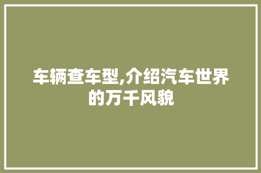 车辆查车型,介绍汽车世界的万千风貌