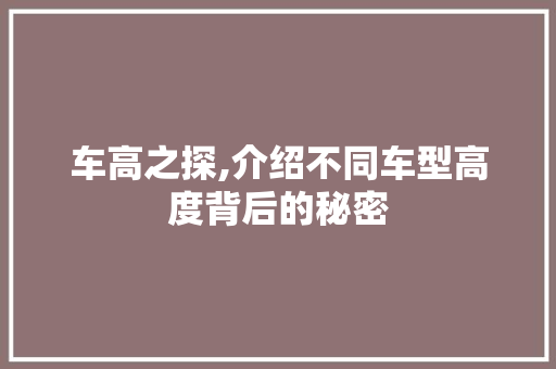 车高之探,介绍不同车型高度背后的秘密