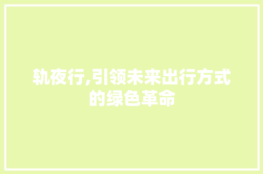轨夜行,引领未来出行方式的绿色革命