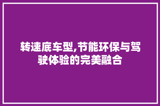 转速底车型,节能环保与驾驶体验的完美融合