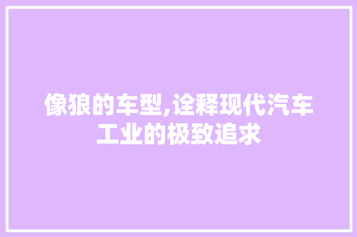 像狼的车型,诠释现代汽车工业的极致追求