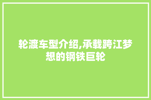 轮渡车型介绍,承载跨江梦想的钢铁巨轮