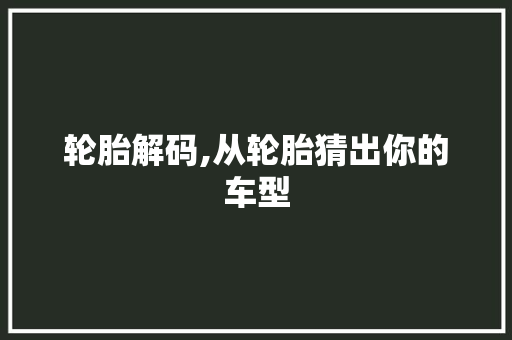 轮胎解码,从轮胎猜出你的车型