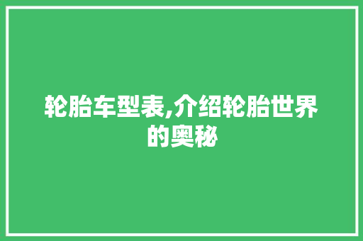 轮胎车型表,介绍轮胎世界的奥秘
