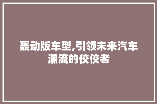 轰动版车型,引领未来汽车潮流的佼佼者