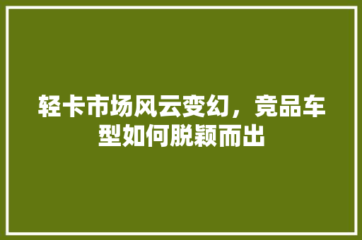 轻卡市场风云变幻，竞品车型如何脱颖而出