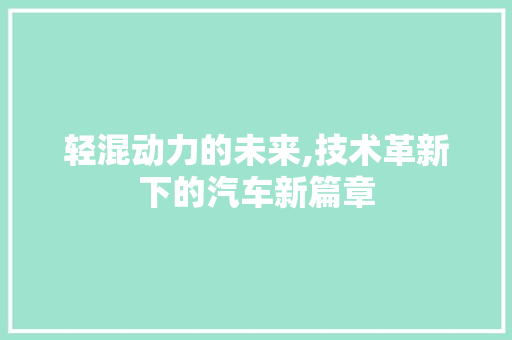 轻混动力的未来,技术革新下的汽车新篇章