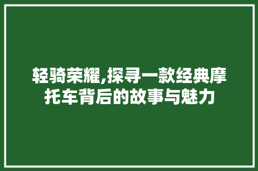 轻骑荣耀,探寻一款经典摩托车背后的故事与魅力